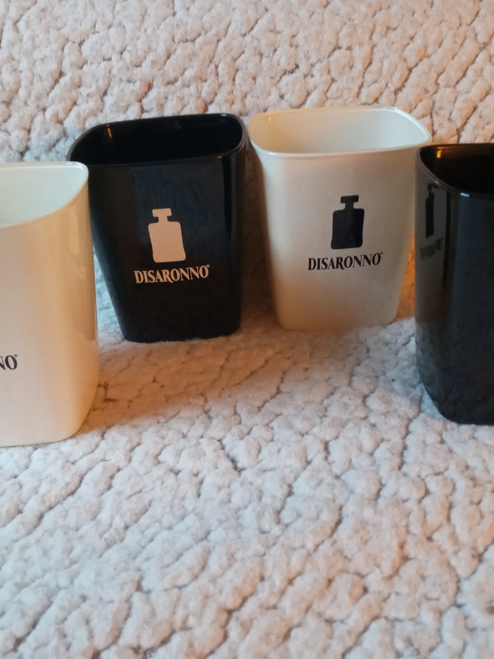 Set of 4 Black and White Glass Disaronno Rocks Glasses Short Tumblers